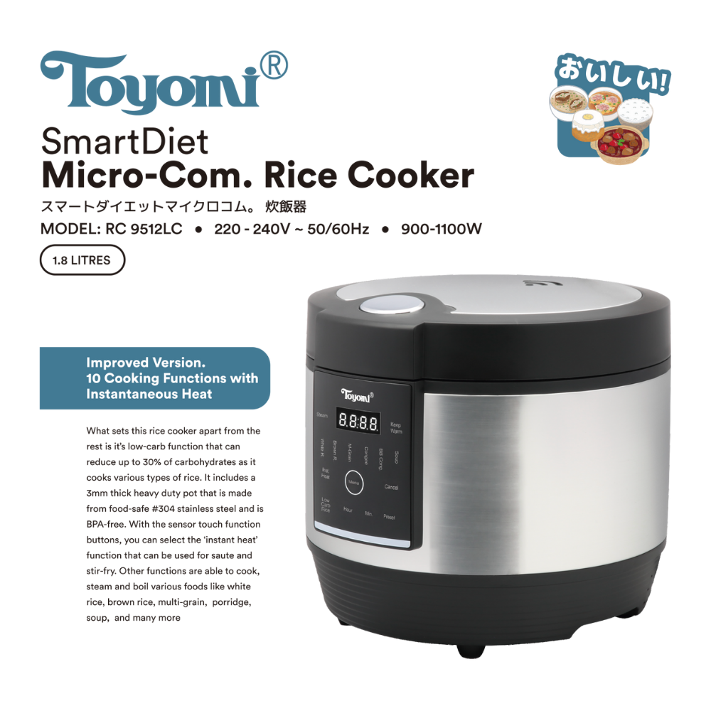 TOYOMI 1.8L SmartDiet Micro-Com Rice Cooker with Low Carb Rice RC 9512LC - TOYOMI