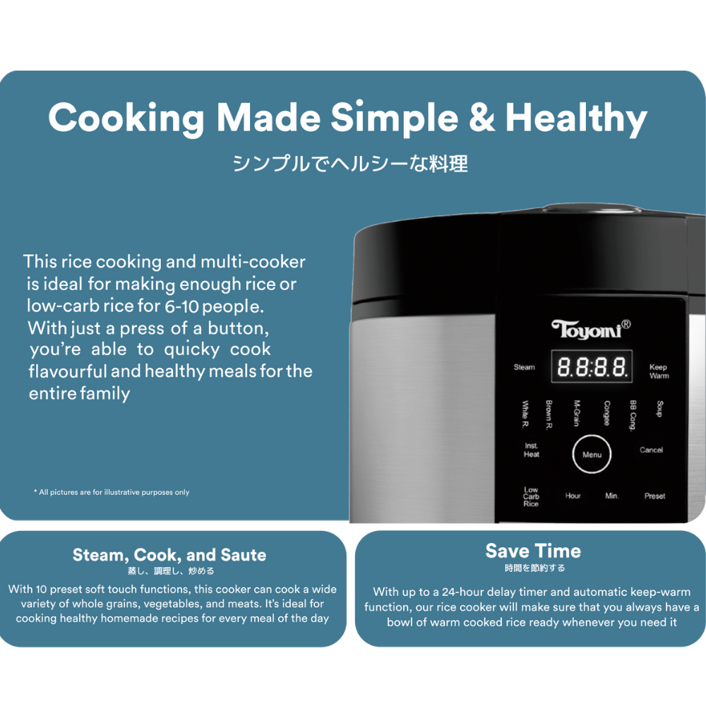 TOYOMI 1.8L SmartDiet Micro-Com Rice Cooker with Low Carb Rice RC 9512LC - TOYOMI