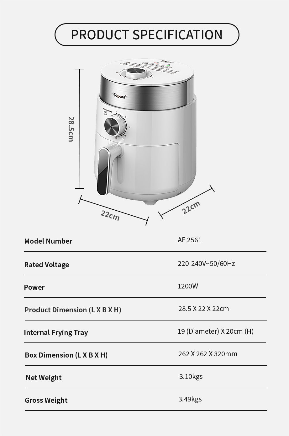 TOYOMI 2.5L Air Fryer AF 2561 - TOYOMI