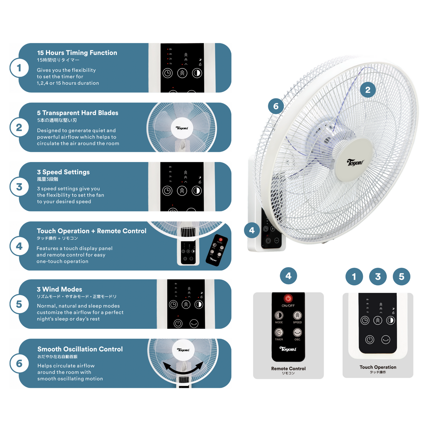 Toyomi 16" Wall Fan with remote FW 4518R - TOYOMI
