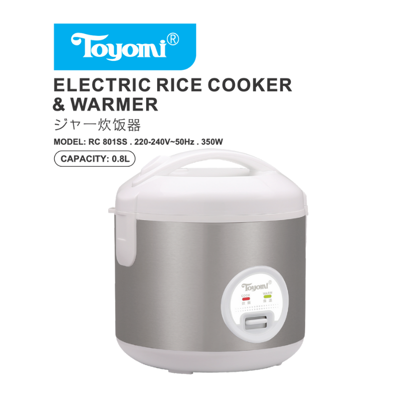 Toyomi 0.8L Electric Rice Cooker & Warmer with Stainless Steel Inner Pot RC 801SS - TOYOMI