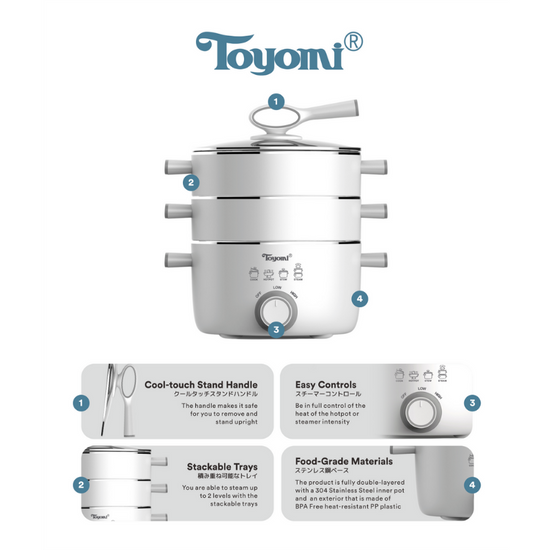 TOYOMI 2-in-1 Combo Steamer & Hotpot 4.0L MC 686SS - TOYOMI