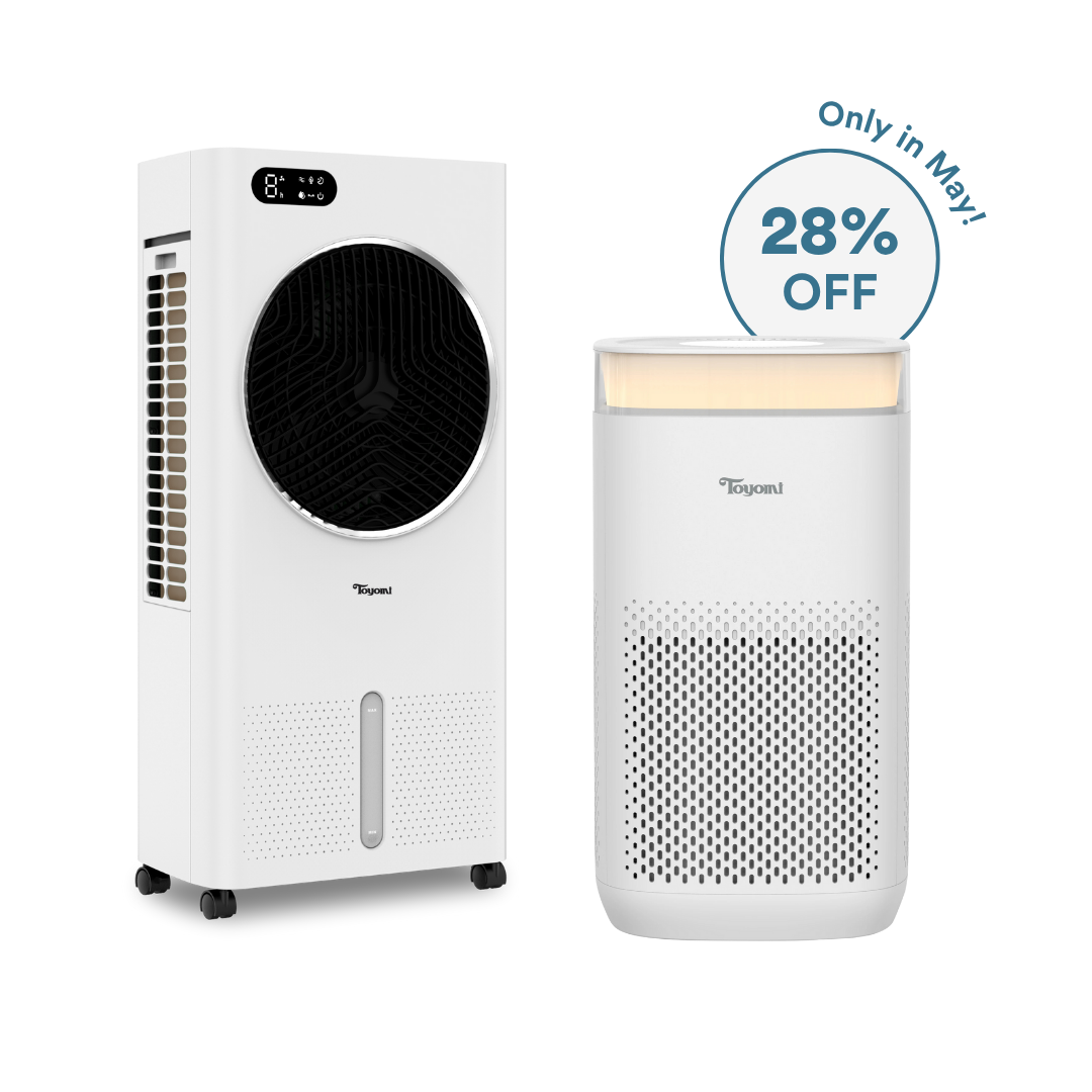 Cool & Clean Duo (TOYOMI Aurabreeze Air Cooler AC 8868 + Haloguard Max HEPA UV Air Purifier AP 7300IT) Bundle