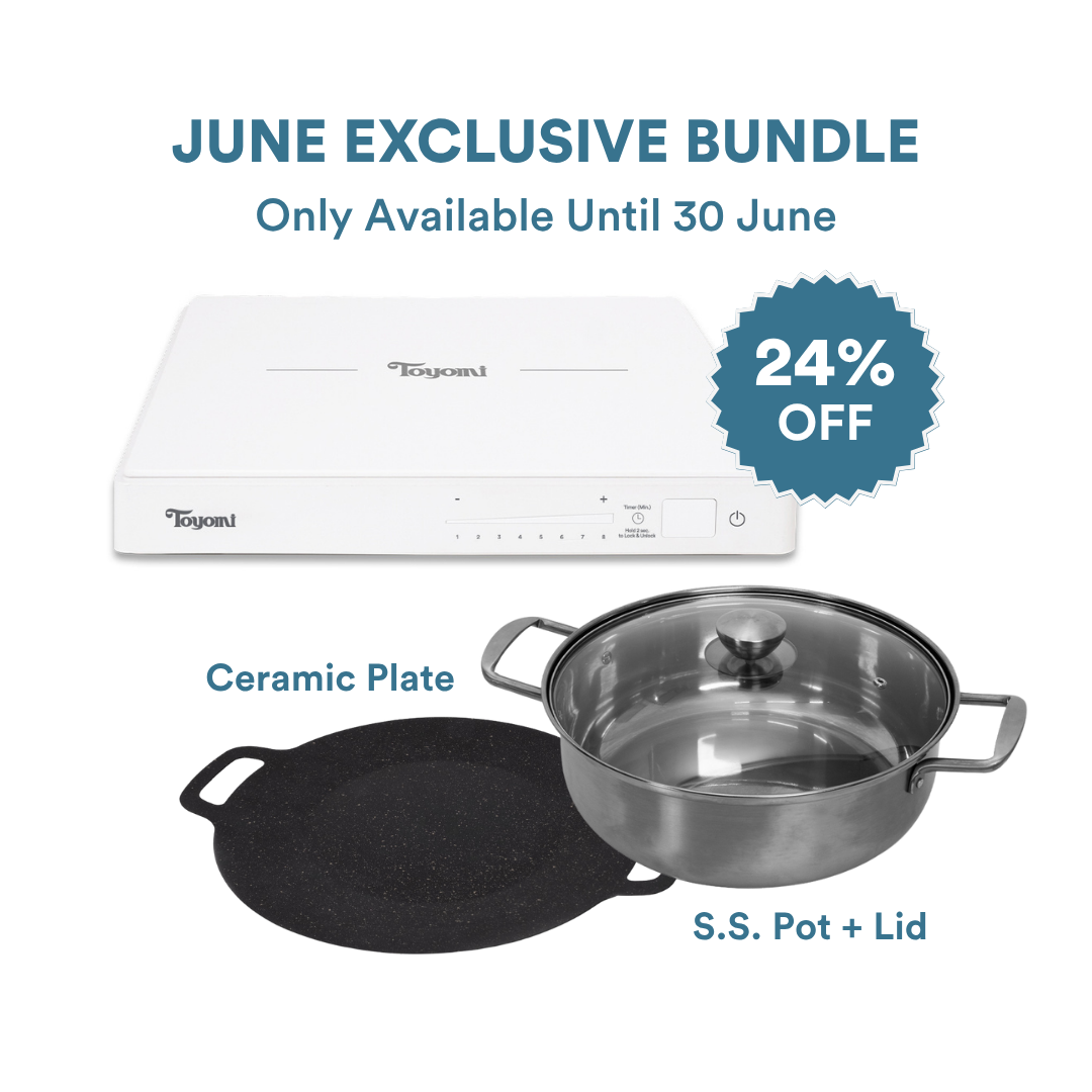 [FULL COOKING SET] Toyomi DeluxeChef Induction Cooker IH 15V15 + Ceramic Plate + Stainless Steel Pot & Lid Bundle
