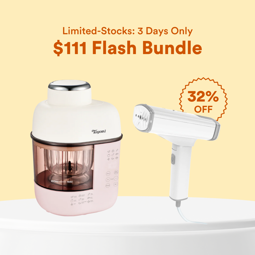 [11.11 Sale] TOYOMI NourishMix All-In-One Baby Food Maker BBF 7003 + Portable Travel Clothes & Garment Steamer GS 520 Bundle