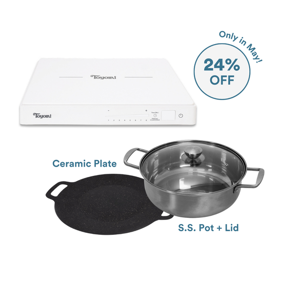[FULL COOKING SET] Toyomi DeluxeChef Induction Cooker IH 15V15 + Ceramic Plate + Stainless Steel Pot & Lid Bundle