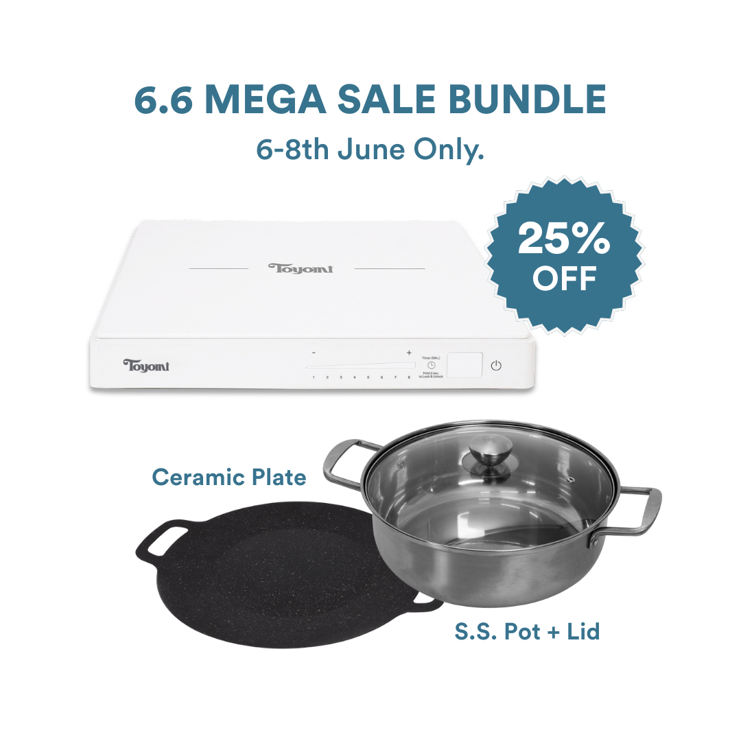 [6.6 SALE] Toyomi DeluxeChef Induction Cooker IH 15V15 + Ceramic Plate + Stainless Steel Pot & Lid Bundle