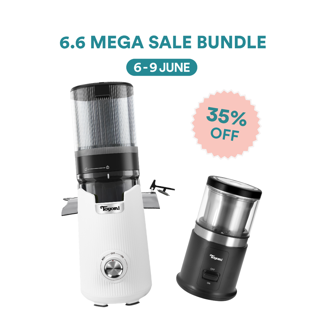 [6.6 MEGA SALE] TOYOMI FullPress XL Slow Juicer SJ 9120 + TOYOMI Wet and Dry Electric Grinder EG 995 Bundle