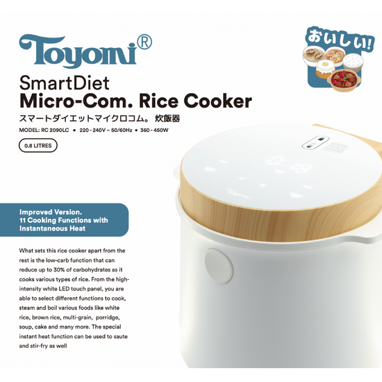 TOYOMI 0.8L SmartDiet Micro-Com. Rice Cooker RC 2090LC - TOYOMI
