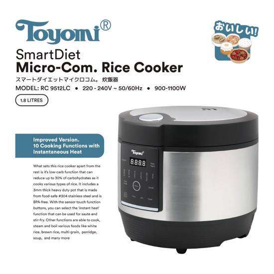 TOYOMI 1.8L SmartDiet Micro-Com Rice Cooker with Low Carb Rice RC 9512LC - TOYOMI