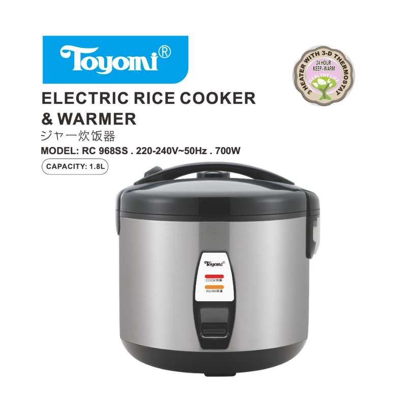Toyomi 1.8L Electric Rice Cooker & Warmer with Stainless Steel Inner Pot RC 968SS - TOYOMI