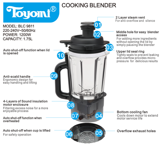 TOYOMI 1.75L Hush Crusher Cooking Blender 1200W BLC 9811 - TOYOMI
